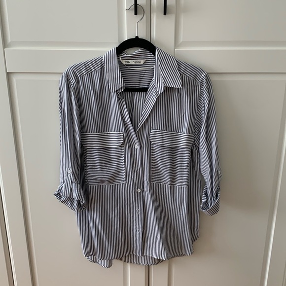 Zara navy and white striped shirt, size small - Picture 1 of 3